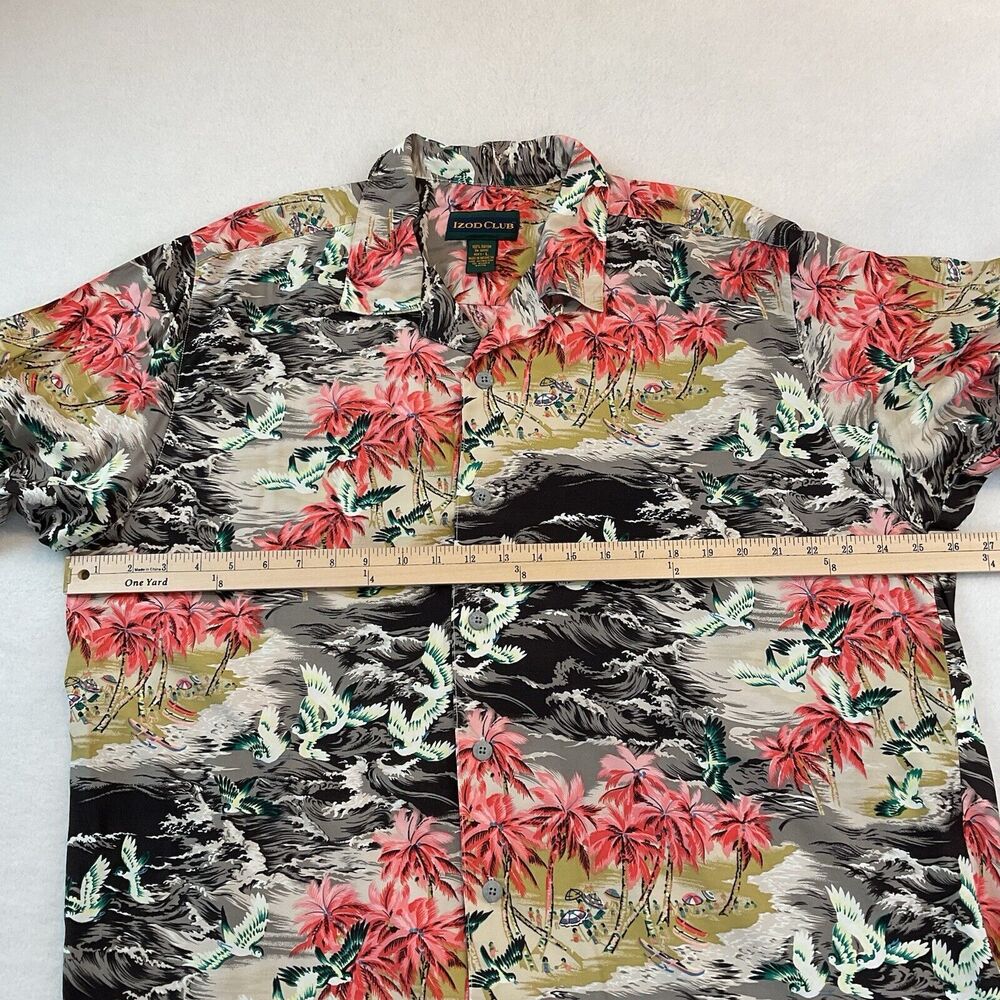 IZOD Club Shirt Men’s Large Hawaiian Floral Short Sleeve Collar Button Up Rayon - Picture 7 of 10